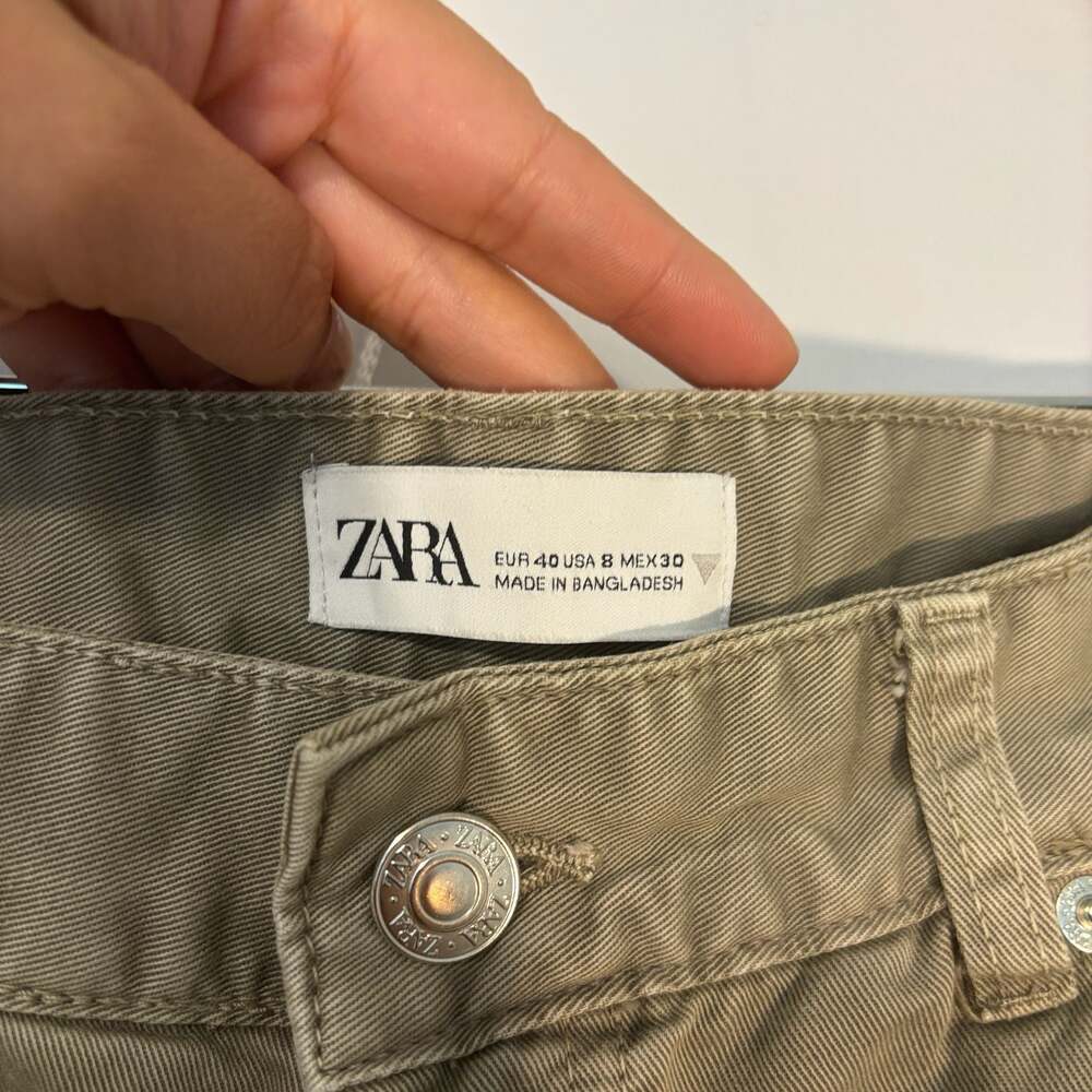 Zara TRF Wide Leg Khaki Cargo Pants Women Size 8 Y2K Utility Streetwear Baggy - Picture 2 of 7